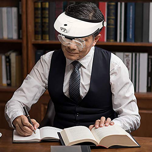 AZFUNN 1X to 6X Headband Magnifier, Head Mount Magnifying Glass with LED Light for Close Work Jewelers Loupe Eyelash Extensions Watch Repair Reading - Thumbnail 5