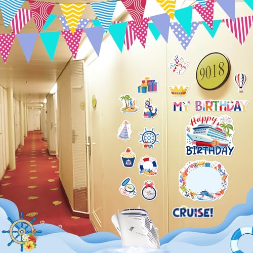Image of Dazoratix Birthday Cruise Door Decorations - 17 Pcs Large Ship Cabin Anchor Magnetic Funny Magnets Stickers with Pens Stateroom Decal for Summer Carnival Party Accessories Refrigerator Car Decor Gifts