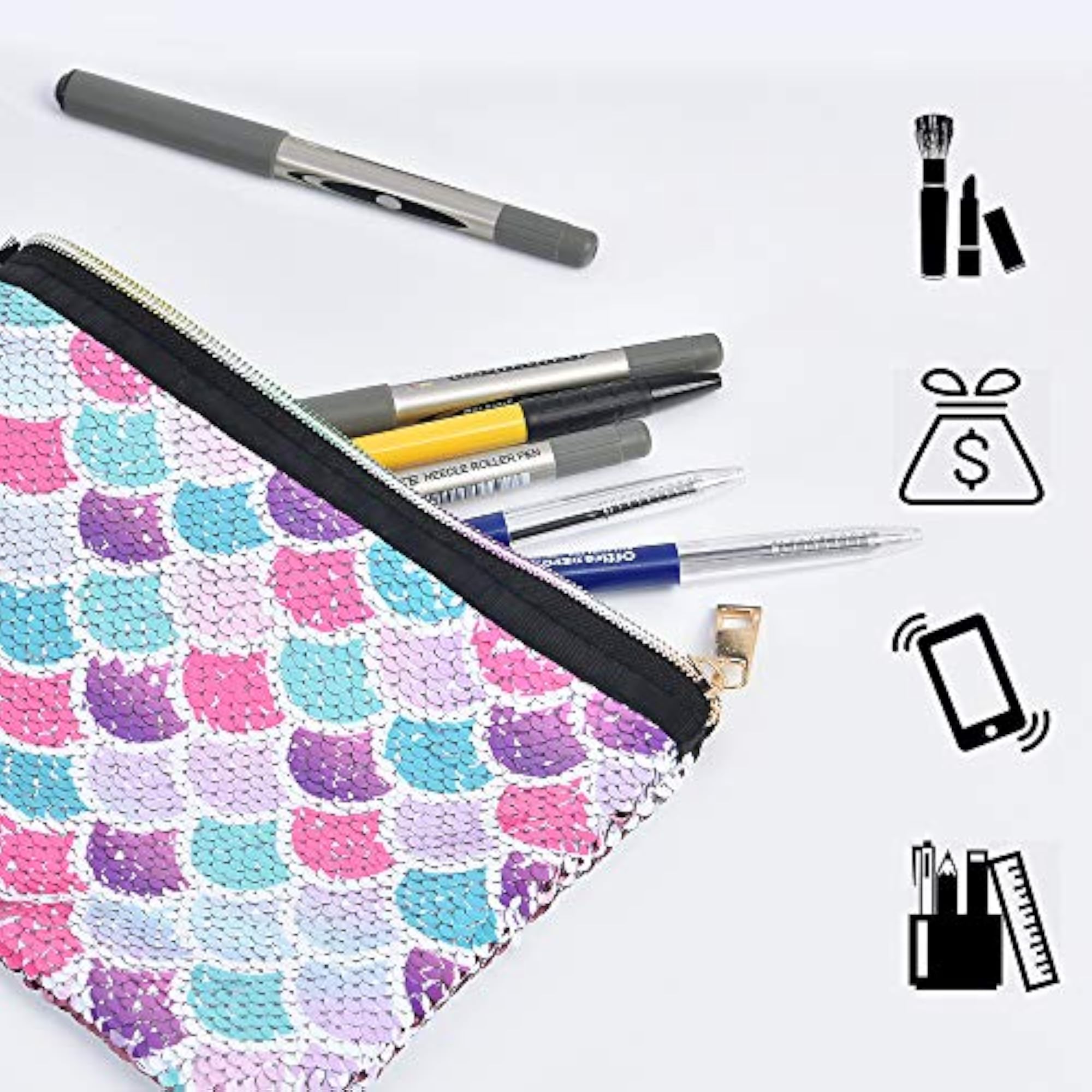 Reversible Sequin Mermaid Cosmetic Bag, Pink