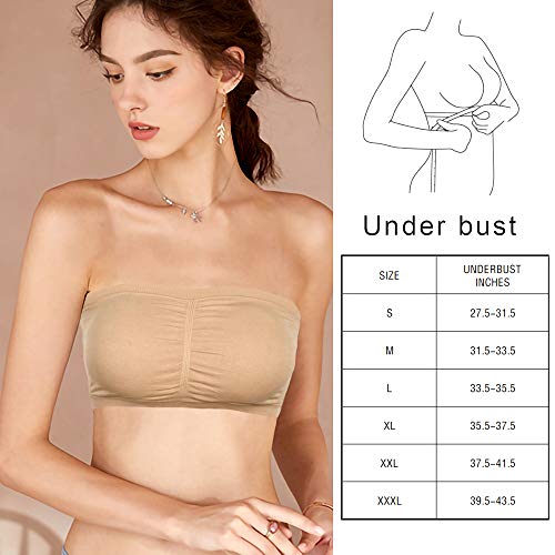 Ristake 3 Pieces Strapless Bandeau Bra, Seamless Bralettes Stretchy Non-Padded Bandeau Tube Top Bra For Women Black White Beige Color Xx-Large #TOP1