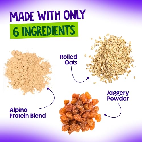 Image of ALPINO 27g High Protein Oats Dark Chocolate 400g - Rolled Oats, Protein Blend, Jaggery Powder, Cocoa Powder, Nuts & Seeds - Source of Dietary Fibre & Healthy Fats, No Refined Sugar & Salt