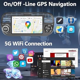 4+64G Android 15 Car Stereo for Fiat 500 (2007-2015) Wireless CarPlay & Android Auto &MIrror Link, 7 Inch 1280 * 720 IPS Touch Screen With GPS Navigation Bluotooth 5GWIFI Free Backup Camera FM Radio