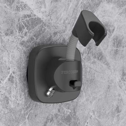 FERCOSEN Support De Pommeau De Douche Rotatif À 360° Avec Ventouse | Capacité De Charge 10 kg, Montage En Quelques Secondes | Support Anti-Dérapant Résistant À La Rouille (Gris)