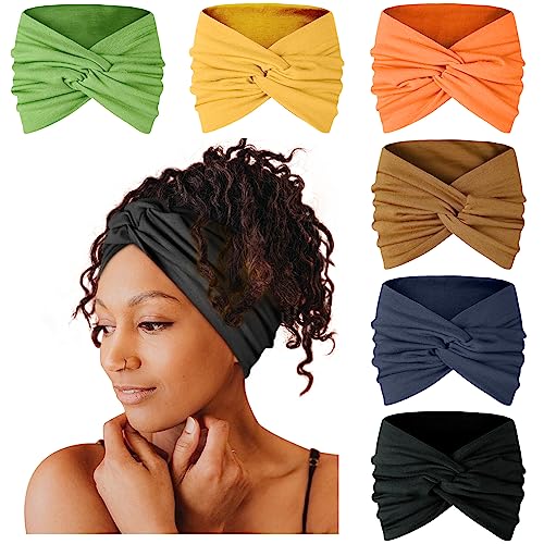 Image of Tobeffect Extra Wide Turban Headbands for Women, 7'' Large Hairbands Boho Colorful Headband Twisted Knot Hair Accessories, 6 Pack