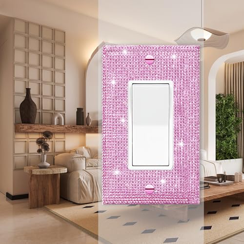 Image of 2 Pcs Pink Rhinestones Double Hole Outlet Light Switch Plate Decorative Outlet Covers Light Switch Cover Rhinestones Outlet Covers Wall Plate
