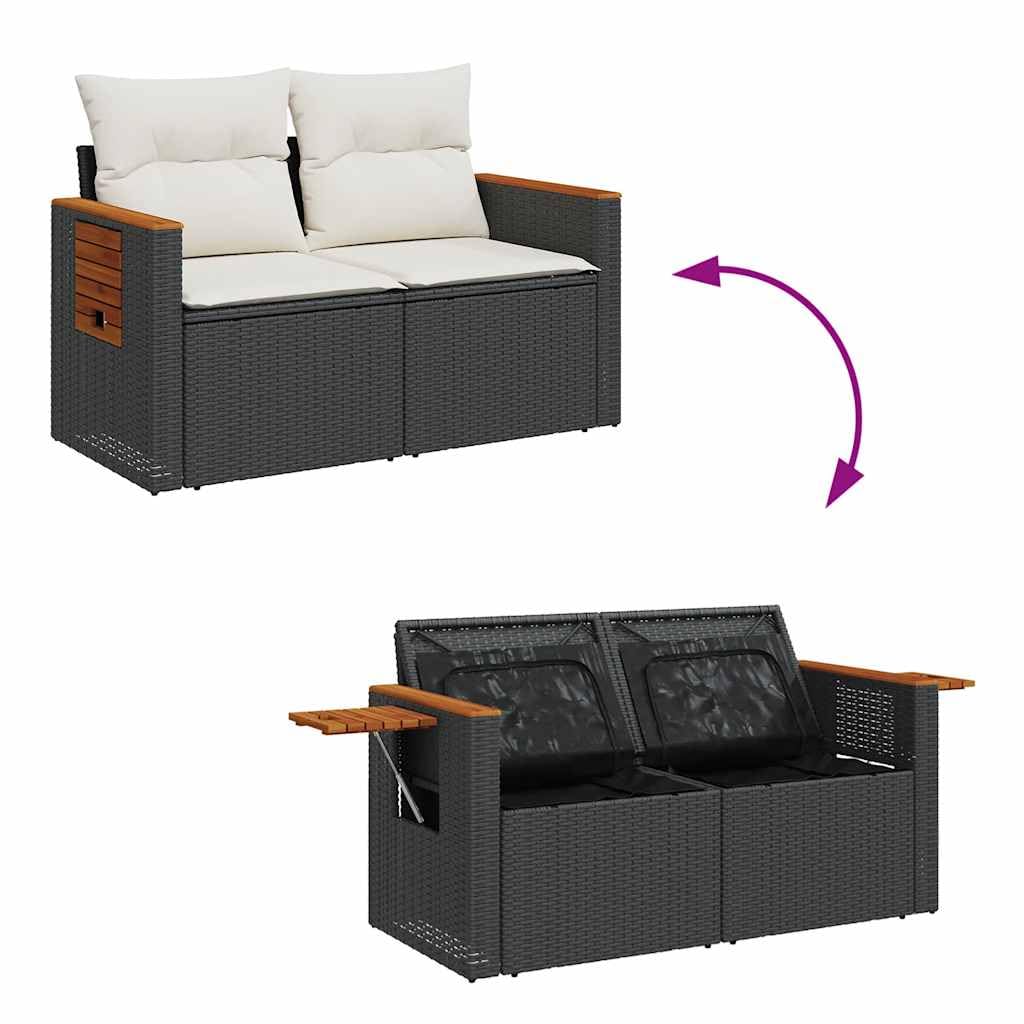 vidaXL Salon de Jardin 5 pcs avec Coussins Noir résine tressée Acacia