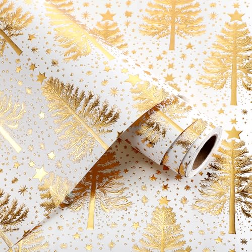 Rouleau papier cadeau Noël or 3D blanc et doré de qualité premium pour fêtes élégantes