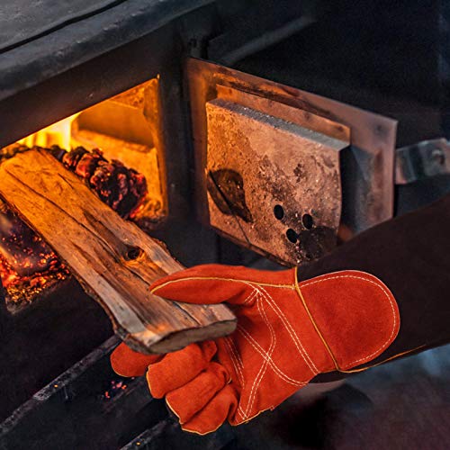 Foowoo 16 Inches Cowhide Leather Stick/Mig Welding Gloves With Long Sleeve, Heat & Fire Resistant Gloves, Mitts For Stove, Oven, Grill, Fireplace, Bbq, Tig/Mig Welding, Welder Work Gloves #TOP5