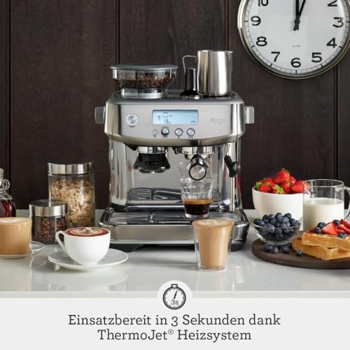 2. Bild von Sage Appliances Barista Pro Espressomaschine und Kaffeemaschine mit Milchaufschäumer, Siebträgermaschine, SES878, Gebürsteter Edelstahl