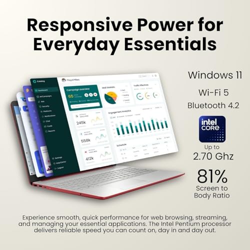 Image of HP 15 Laptop | Intel 4-Core Processor | 4GB DDR4 RAM | 256GB SSD | 15.6 inch HD Display | Win 11 | Full-Size Keyboard with Numeric Keypad | RJ-45 | Scarlet Red | Up to 10 Hrs Battery Life for Work & Study