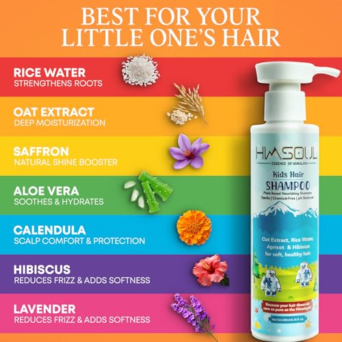Image of Kids Shampoo | Gentle Foaming Hair Cleanser with Rice Water Oat & Hydrolyzed Rice Protein | Enriched with Apricot Kernel Oil Aloe Vera & Hibiscus | Paraben-Free Daily Shampoo | Includes Fun Cut & Glue Toy | 200 ml (5+ Years)
