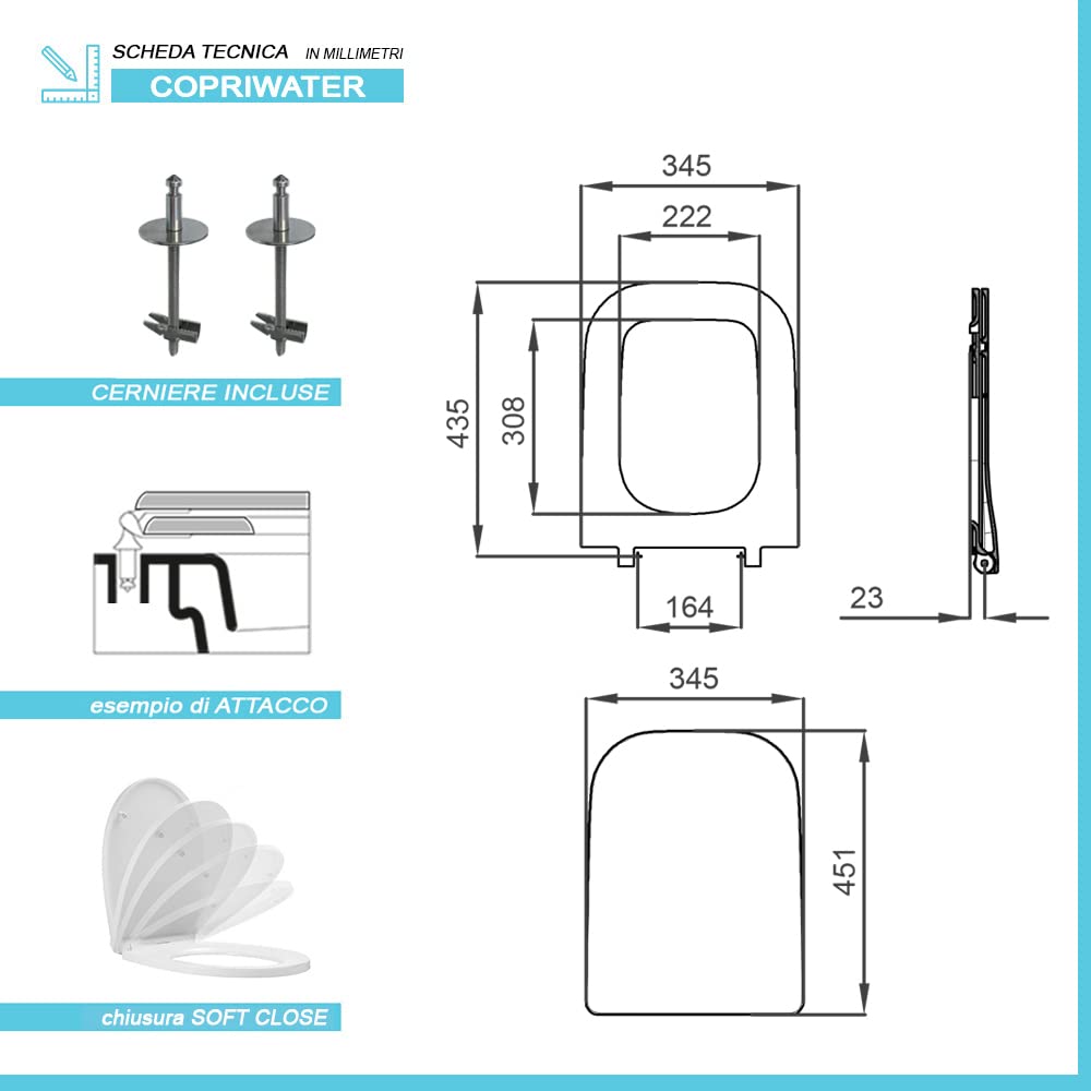 Inbagno Sedile WC dedicato Serie Metropolitan di RAK, Bianco Modello Slim in termoindurente, Chiusura Soft Close