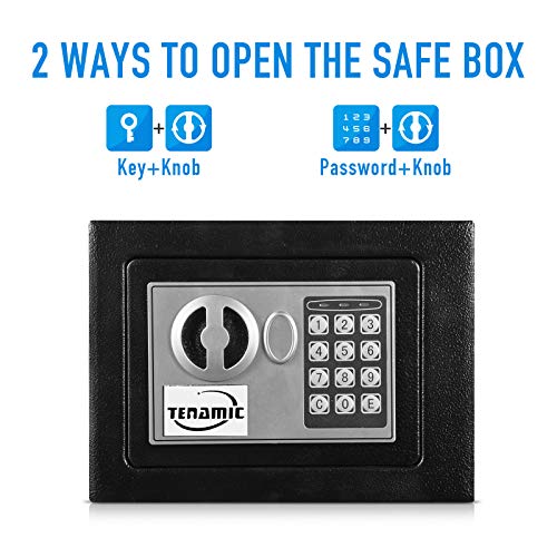 Tenamic Safe Box 0.23 Cubic Feet Electronic Digital Security Box, Keypad Lock Box Cabinet Safes, Solid Alloy Steel Office Hotel Home Safe, Black #TOP2