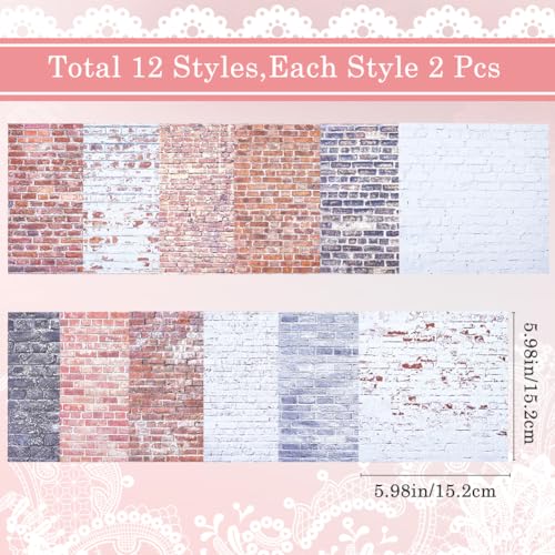 GORGECRAFT 24 Sheets 12 Styles Brick Scrapbook Paper Pad 15.2x15.2cm Single-Sided Decorative Decoupage Cardstock Paper Background Supplies for Journaling Planners Card Making Photo Album Origami - Image 2