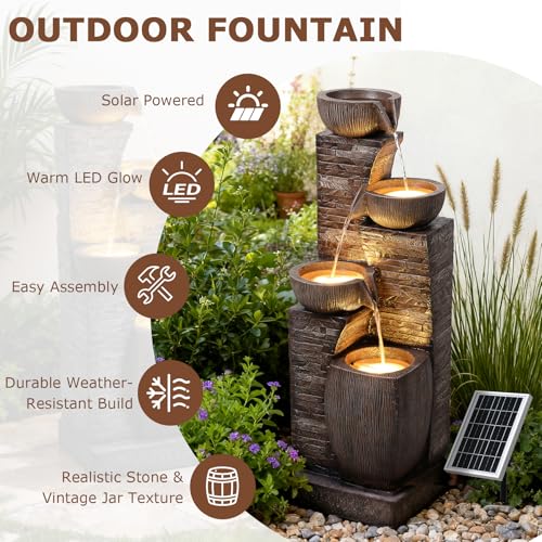 Image of 38.2 inch Tall Solar Powered Water Fountain for Outdoor