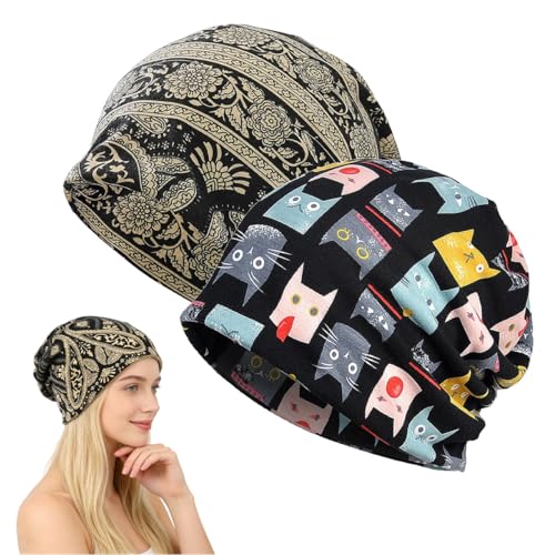Image of PALAY Slouchy Beanie Chemo Cap for Women, Boho Print Bandanas Skull Cap, Fashion Soft Stretch Chemo Scarf, Casual Saggy Head Scarves for Women (All Seasons Use)