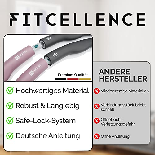 FITCELLENCE® 1,2kg, 90cm Durchmesser, 5-6 Teile, Hula Hoop Reifen für Erwachsene, zum abnehmen inkl. Anleitung für intensives Training, Anfänger und Profis