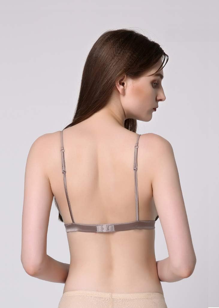 SilRiver Women's Silk Satin Triangle Bralette Soft Cup Wireless Bra Smooth and Comfortable Wire Free Bra Top - Image 3