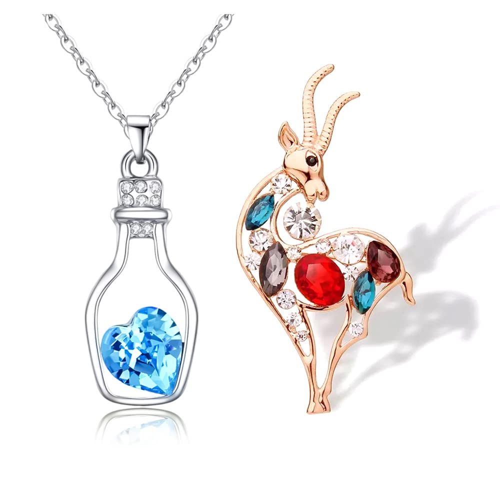 University TrendzTrendy Sheep Design Brooch Pin Jewelry Fashion Combo with Love Drift Bottle Pendant Necklace (Pack of 2), Adjustable, Metal