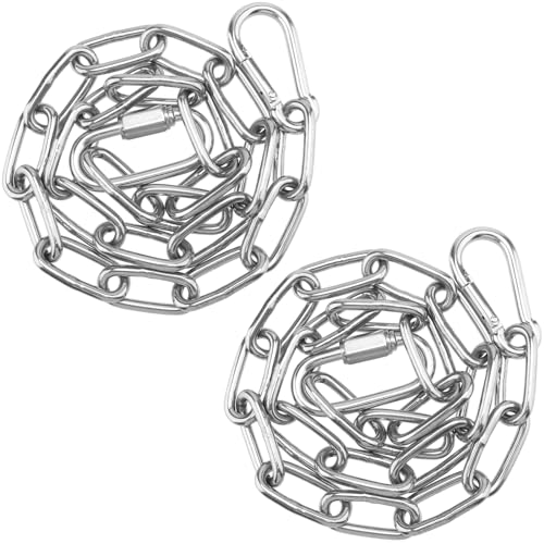 CHEUKYIU 2 cadenas de eslabones de acero inoxidable de 4 mm de diámetro, 60 cm, cadena de extensión para silla colgante, cadena de acero redondo con 2 ganchos M5 y 2 hebillas con resorte para