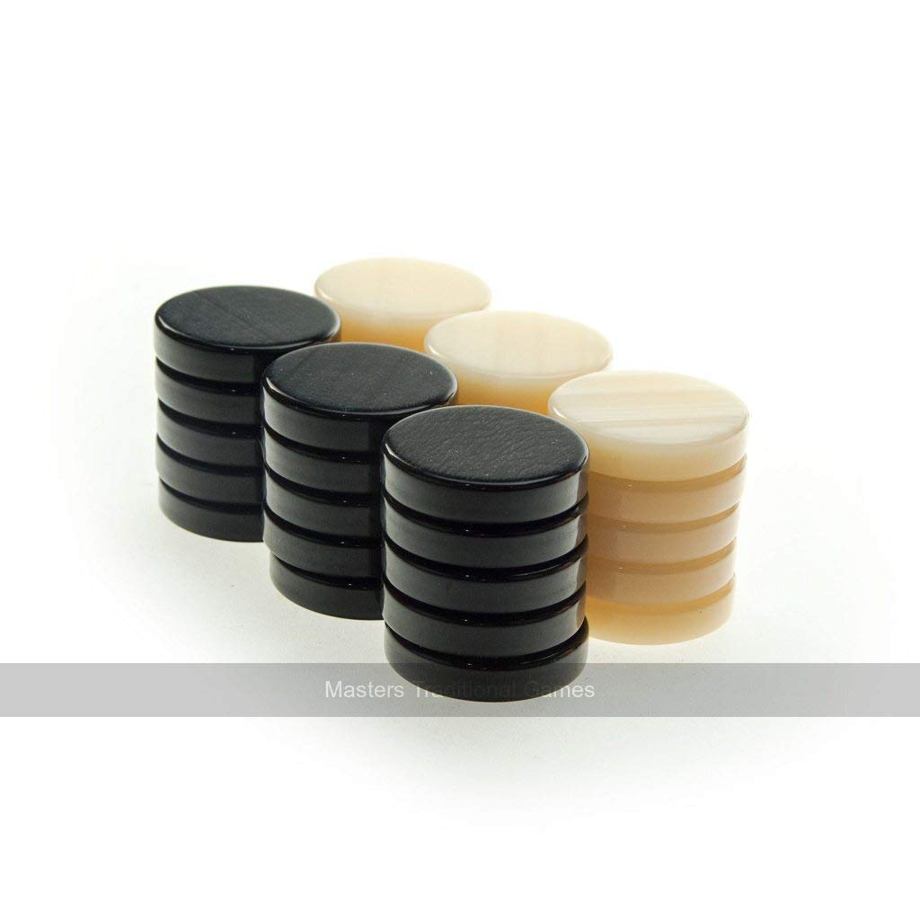 Manopoulos Pearl Acrylic Backgammon Checkers, Cream And Black, 36mm