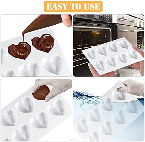 Love Heart Silicone Mold 8 Cavity 3D Diamond Heart MouldChocolate Silicone Dessert Moulds for Ice Cube Soap Cake Dessert DIY Tools