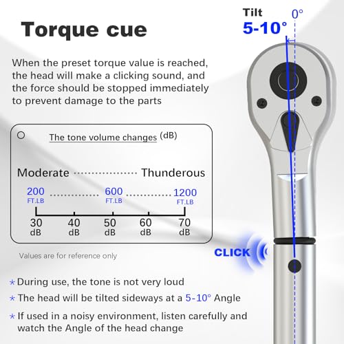 Image of SuZhi 3 /4 Inch Drive torque wrench 100-700 ft lb /135-949N.M /Aluminum Alloy handle & Cr-Mo Material Head, Heavy Duty, Professional,Dual Direction, Store in Solid Case