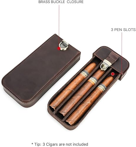 Miniatura 9 de Contacts Crazy Horse - Estuche de cuero para cigarros, caja de cigarros de viaje, 3 ranuras, funda para humidor, organizador portátil por Handmade