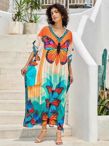 Image of NFVNKJ Women's Plus Size Beach Lounge Kaftan Maxi Dress Swimsuit Coverup for Women