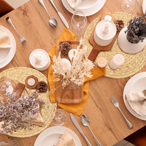 Image of Kochorie Set of 12 Round Woven Placemats 12-Inch Natural Water Hyacinth Plant Placemats Hand-Woven Boho Rattan Placemat Wicker Weave Table Mats for Home Dinner Plates Holiday Supplies