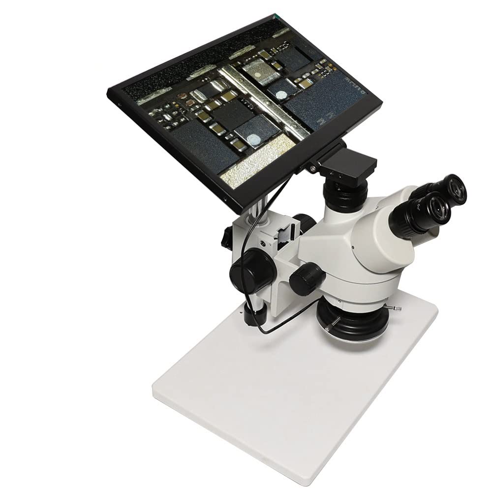 Kit di accessori per microscopio Microscopio trinoculare integrato 10X-150X Fotocamera per microscopio digitale H_D 1080P 5MP con schermo HD da 13,3" per riparazione di schede madri PCB Vetrini per m