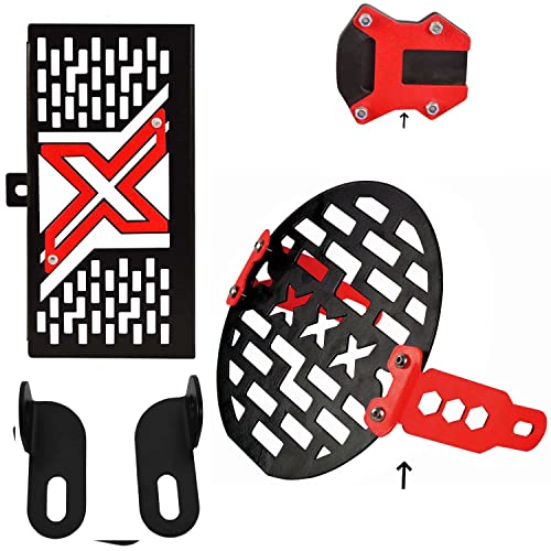 Image of Combo Radiator Guard With Headlight Grill,Side Stand,Fog Clamp Red For Hero Xpulse 200 4V BS6