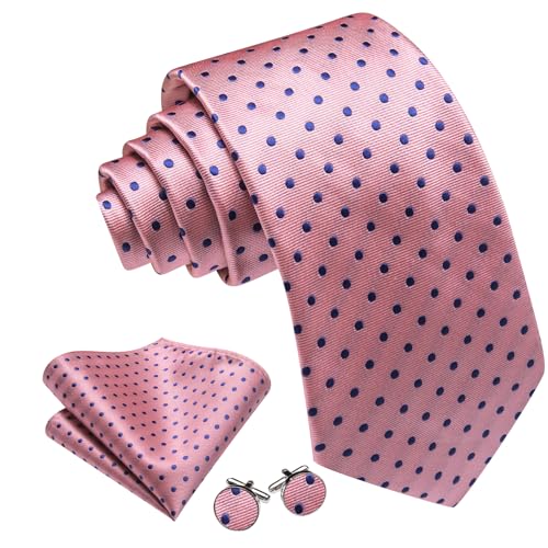 Image of Barry.Wang Ties for Men Silk Tie Sets Polka Dot Woven Necktie Pocket Square Cufflinks Business Wedding