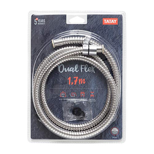TATAY Dual Flex Shower Hose, 1.7 M, up to 50 kg Pressure, Double Coiled, Brass Flexe, Type 301, Universal G 1/2 Inch Thread, Chrome - Image 2