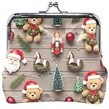 Colorido monedero de cuero para mujer, con cierre de beso, ositos de Navidad, monedero pequeño, 11,5 x 10,5 cm