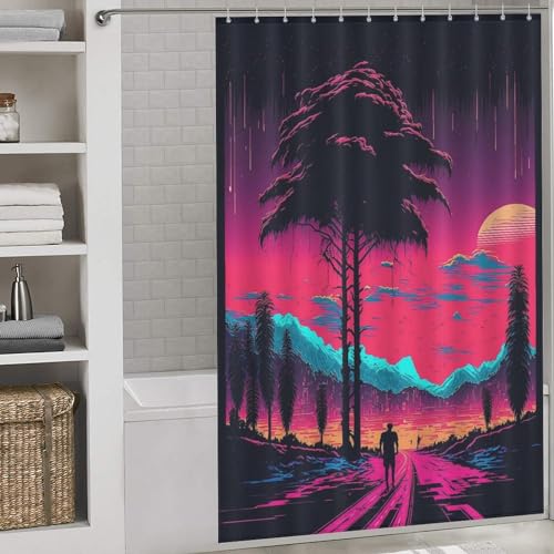Rideau douche tissu rétro vibrant imperméable lavable 152x183cm - 2