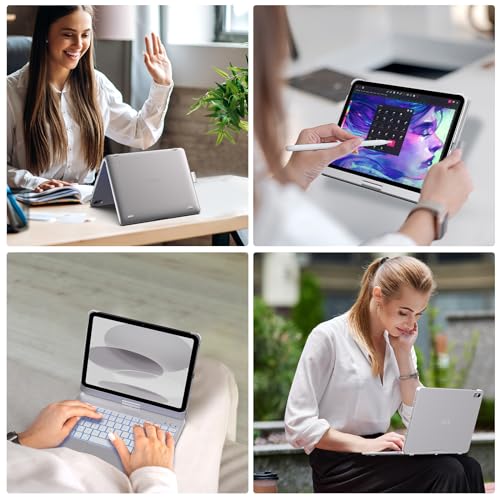 Image of typecase Touch iPad 11th 10th Generation Case with Keyboard (11 inch 2025, A16 & 10.9 inch 2022) - 360 Rotatable, 11-Color Backlit, Multi-Touch Trackpad, Pencil Holder, Thin & Light - Silver