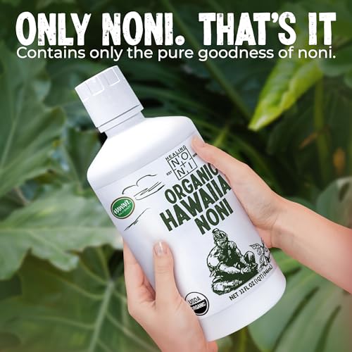 healing noni - 1-pack plastic bottle 32oz - 100 pure hawaiian organic noni juice - all-natural unsweetened fresh fruit - farm direct