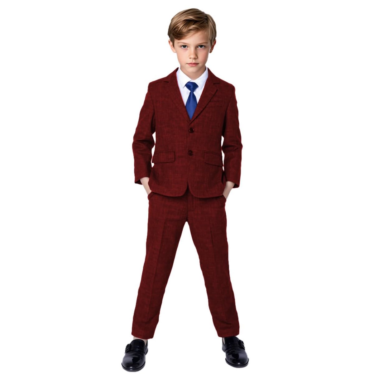 Jungen-Smokinganzug aus Leinen, 2-teilig, Jacke, Hose, formelles Anzug-Set, zweireihiger Anzug für Jungen, Hochzeit