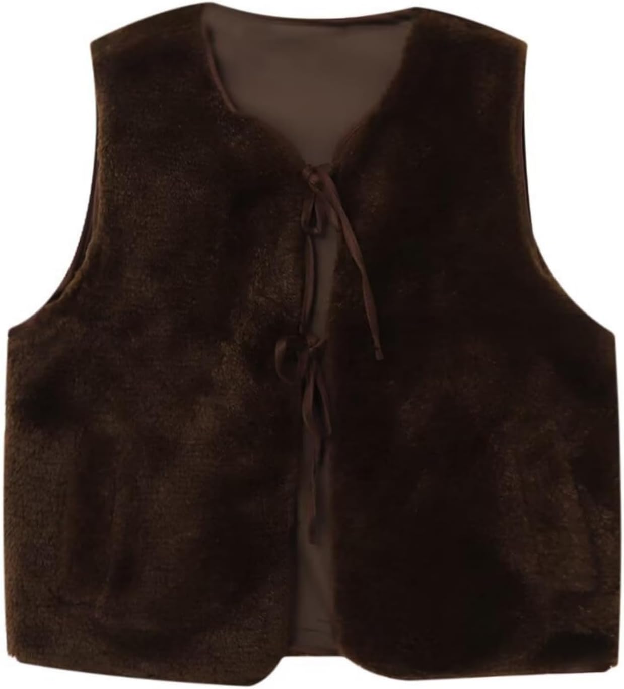 Perbai Women's Fuzzy Fleece Vest Crewneck Sleeveless Sherpa Jacket Tie Front Y2K Cardigan Vest Gilet with Pockets