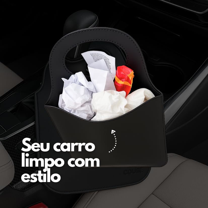 Lixeira Para Carro Couro Ecológico Porta Lixo Universal Premium Couse