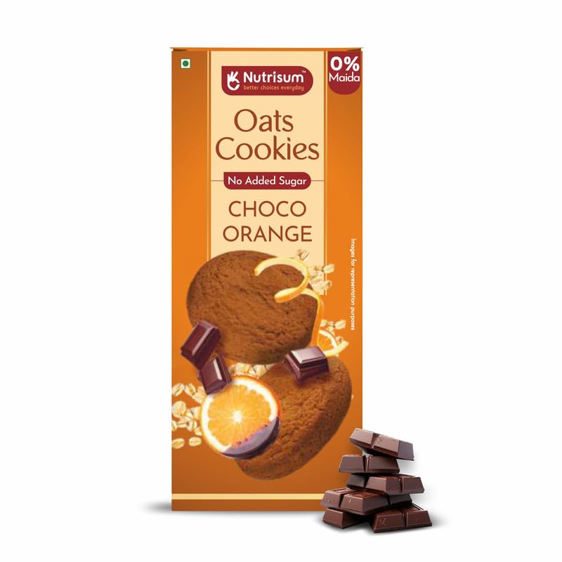 Nutrisum Oats Choco Orange Cookies | Pack of 2 x 70g each | Digestive High Fibre Biscuits | No Maida | Zero Trans Fat | No Added Refined Sugar | No Preservatives | Delicious Crunchy Snacks