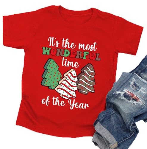 Toddler Christmas Shirts Girls Boys Christmas Tree Cake T Shirt Kids Xmas Tee Short Sleeve Tops