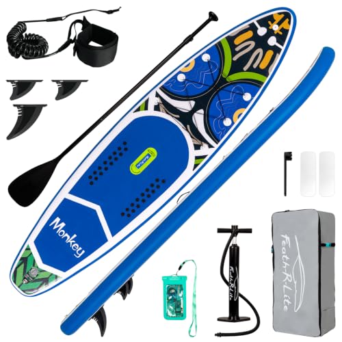 FunWater Tabla de Paddle Inflable Ultra Ligera, Stand Up Paddle Board con 3 Aletas, Remo Ajustable, Bomba, Mochila, Correa de Seguridad y Bolsa Impermeable para Teléfono