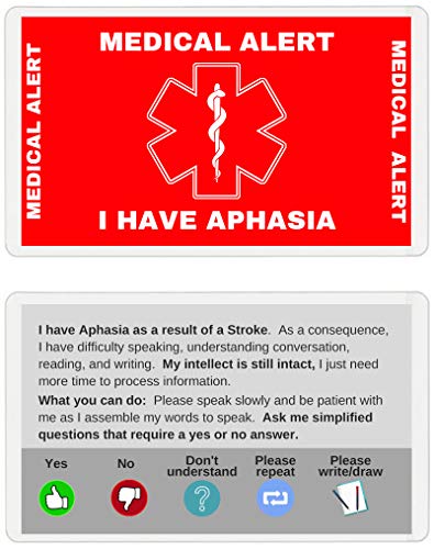 Aphasia Medical Alert Communication Wallet Card (RED) (Stroke)