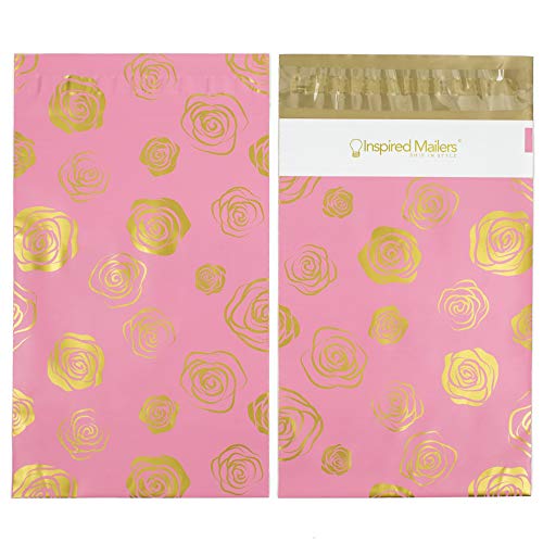 Image of Inspired Mailers - Poly Mailers 6x9 - Gold Roses Deluxe - Choose Between 6x9, 10x13 and 14.5x19 Sizes - 3.15mil Unpadded Mailing Bags (6x9, 100 Pack)