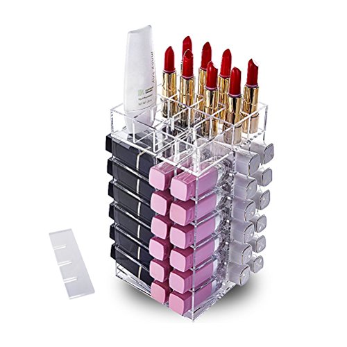 Lipstick Holder, HBlife Acrylic Rotating 64 Lipstick Tower Organizer Spinning Lipstick Tower Lipgloss Holder with Removable Dividers