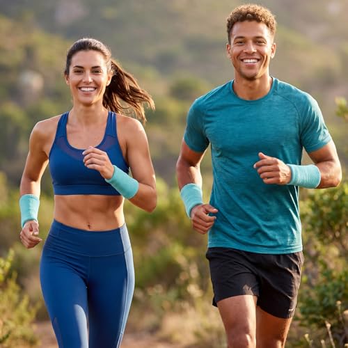 Image of WILLBOND 2 Pcs 6 Inch Wrist Sweatbands for Men and Women, Moisture Athletic Cotton Sweatband for Tennis, Basketball, Running