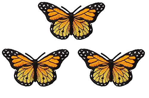 YABINA (TM) 3 Pieces 3" W x 1.75" L Monarch Butterfly Iron on Patches Embroidery Applique Patches for Arts Crafts DIY Decor, Jeans, Jackets, Clothing, Bags (Monarch Butterfly)