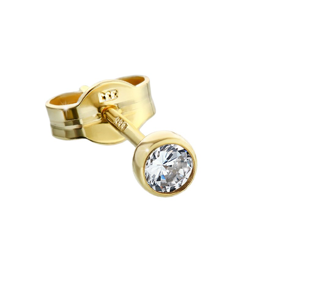 SET NKlaus 2x Einzel Ohrstecker Gold 333 3,5 Cubic Zirkon DAMEN HERREN KINDER 40413